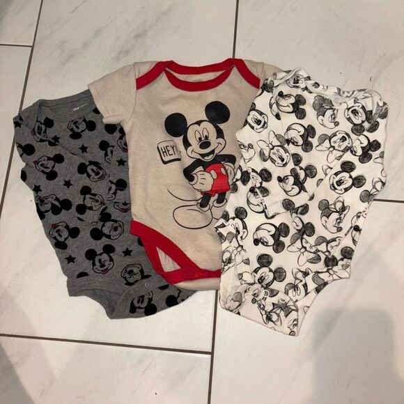 adidas Other - Three Piece Set Mickey Mouse Baby Boy Bodysuit Set